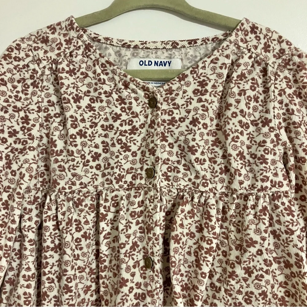 Old Navy Girls Sz‎ 4T Boho Cottage Core White/ Plum Floral Corduroy Dress